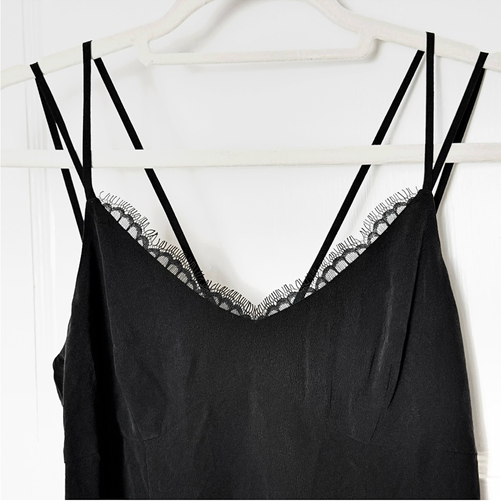 NWT LAGENCE Silk Crepe De Chine Sleeveless Lace Trim V-Neck Strappy Slip Dress S - Picture 3 of 4